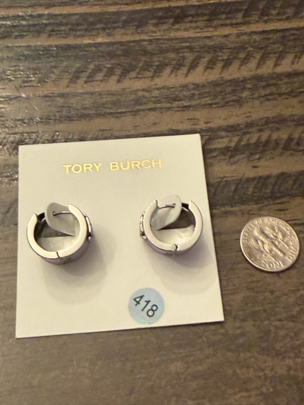 Tory Burch Lavender Enamel Logo Earrings - Picture 4 of 4